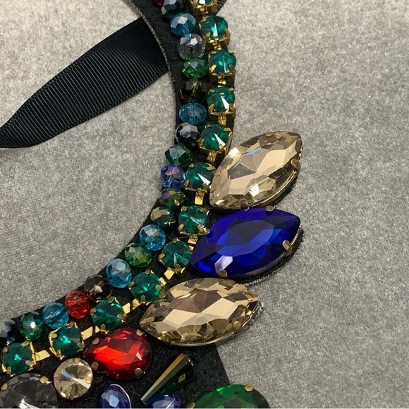 Multicoloured rhinestone gem jewelled bib statement necklace - Picture 9 of 15